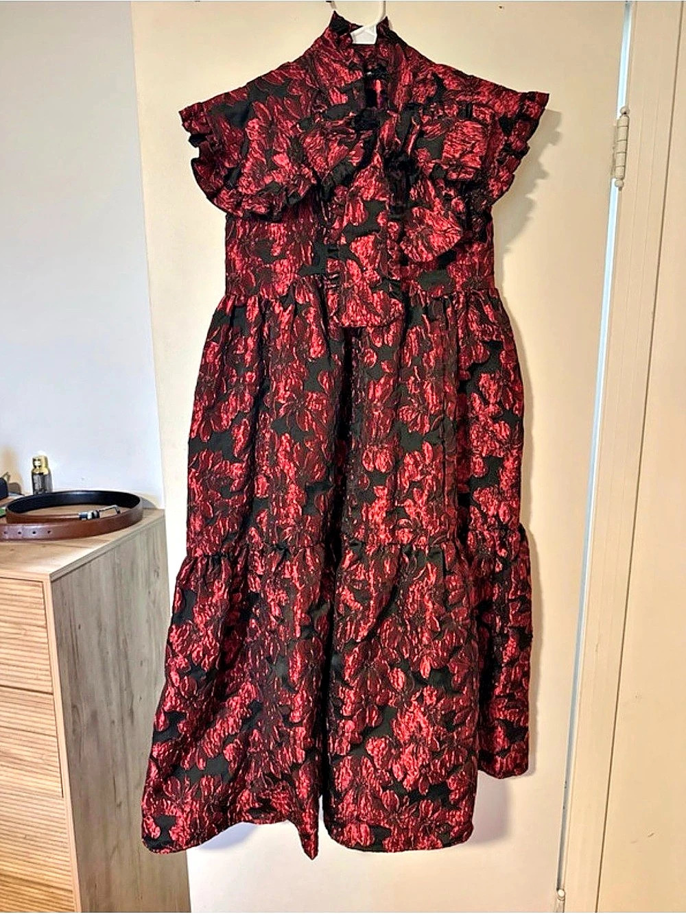 Sister Jane Floral Ruffle Maxi Dress in Black & Red Size XS Like New
